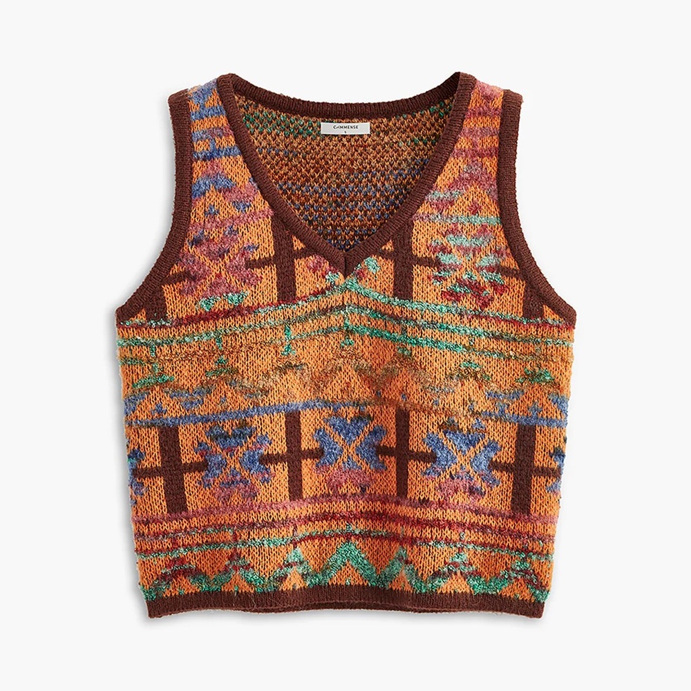 Commense Multicolor Knit Vest — Orange, Brown, Blue, Green